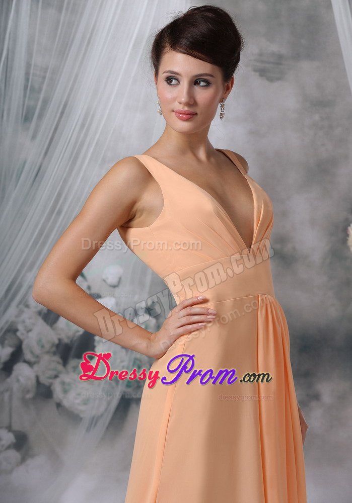 Empire V-neck Slitted Light Orange Prom Dress in Gloucestershire