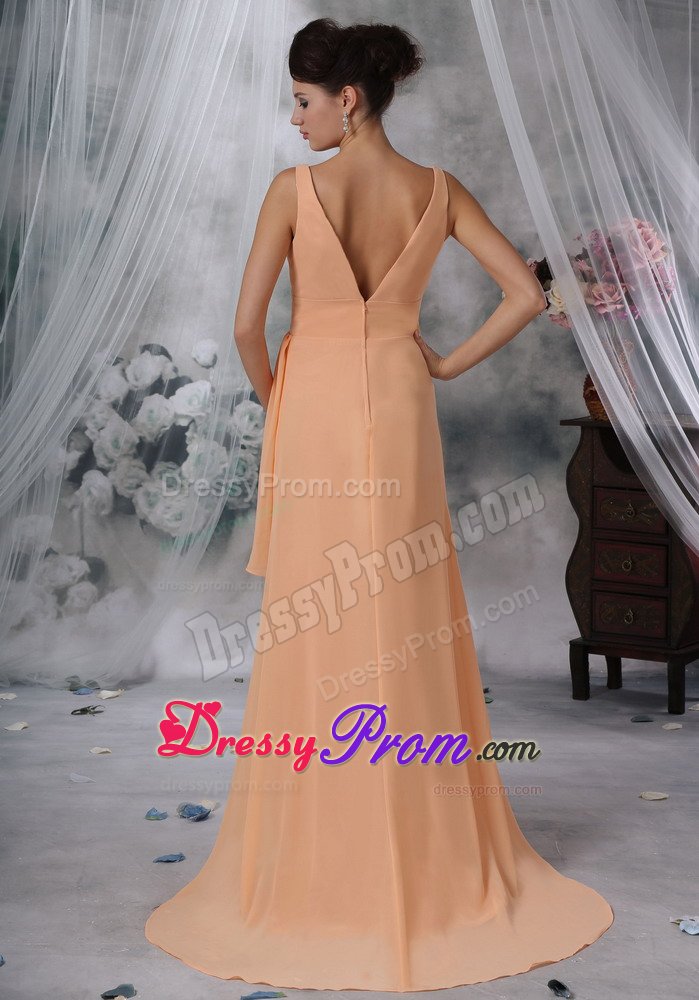 Empire V-neck Slitted Light Orange Prom Dress in Gloucestershire