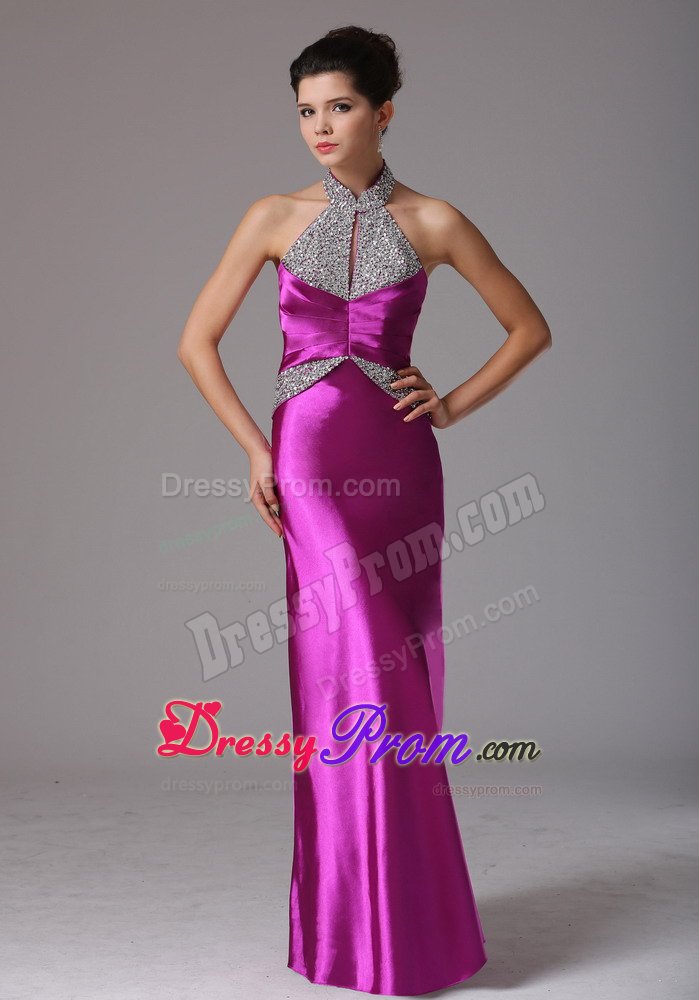 High Quality Beaded Halter Top Fuchsia Prom Dress in Norfolk