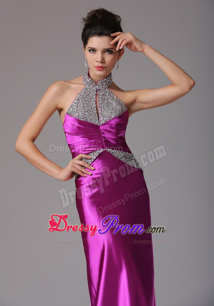 High Quality Beaded Halter Top Fuchsia Prom Dress in Norfolk