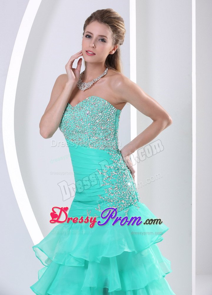 Mermaid Ruffled Layers Beaded Aquamarine Prom Dresses