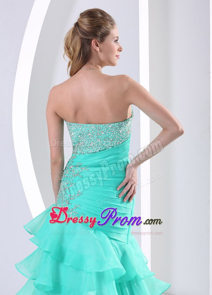 Mermaid Ruffled Layers Beaded Aquamarine Prom Dresses