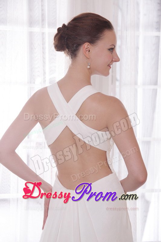 Empire White Beaded Prom Holiday Dress with Crisscross Back