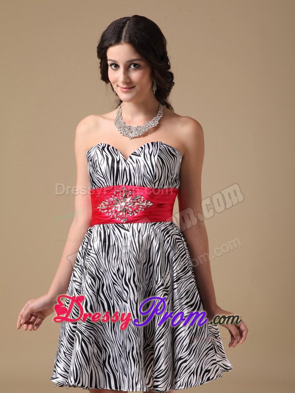White and Black Zebra Print Sweetheart Short Prom Party Dress