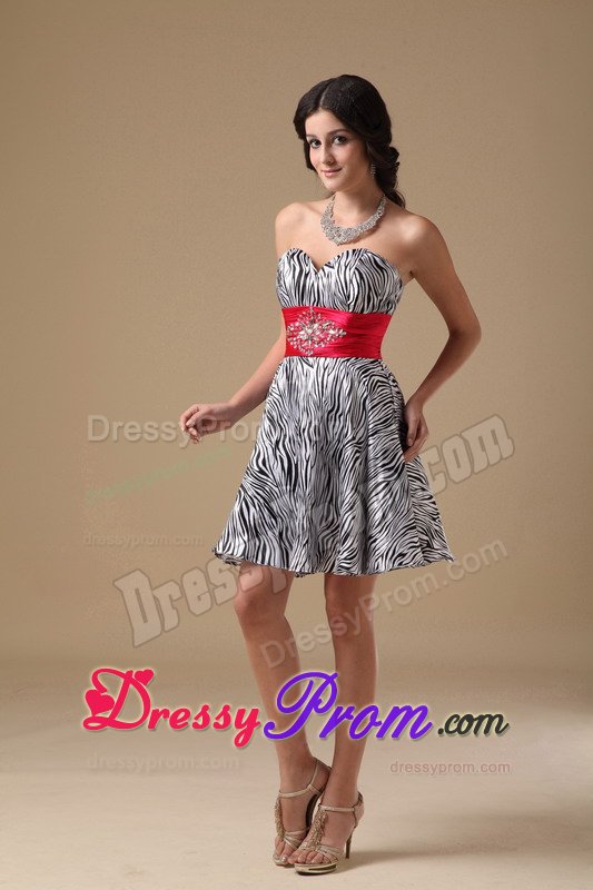 White and Black Zebra Print Sweetheart Short Prom Party Dress