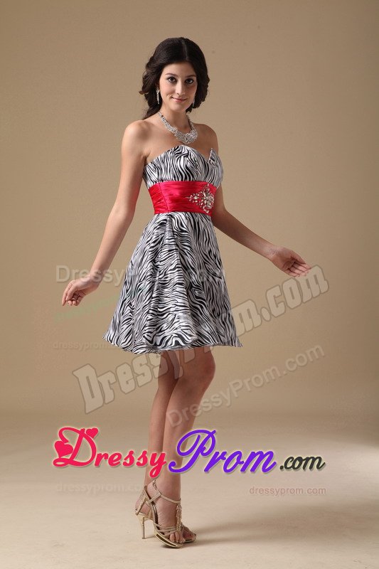 White and Black Zebra Print Sweetheart Short Prom Party Dress