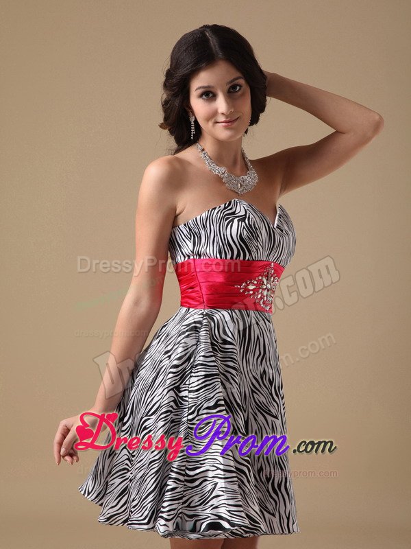 White and Black Zebra Print Sweetheart Short Prom Party Dress