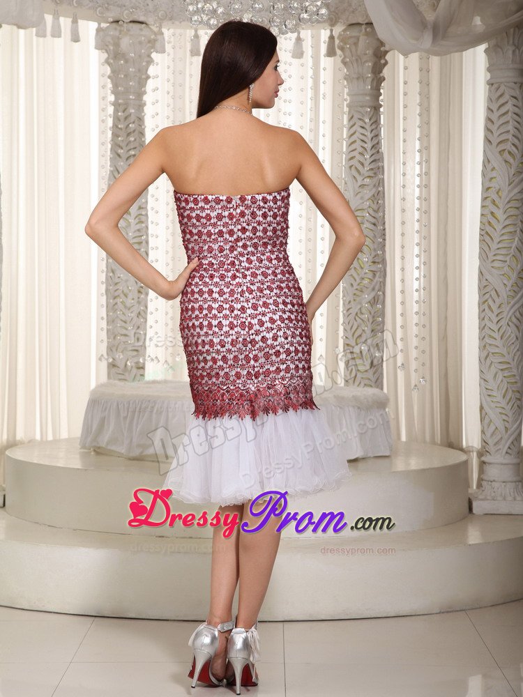 Wholesale White and Red Lace Prom Evening Dress Knee-length