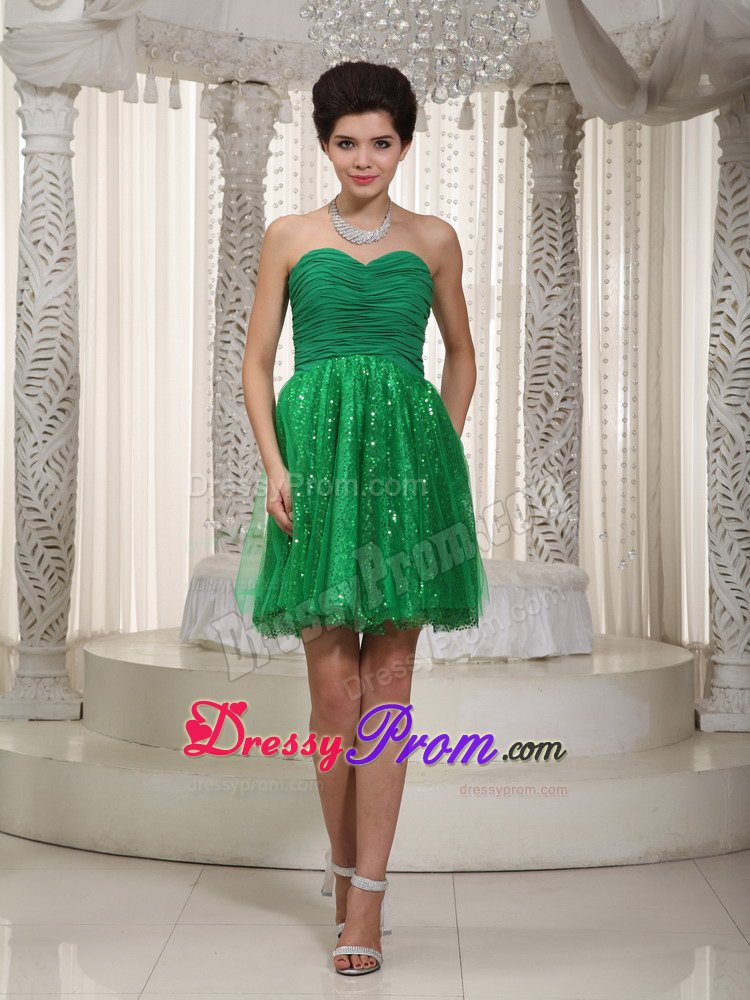Sequins Ruched Green Mini Prom Dress for Girls in Derbyshire