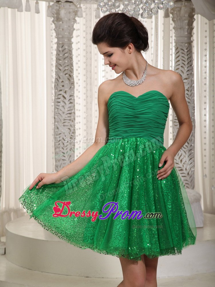 Sequins Ruched Green Mini Prom Dress for Girls in Derbyshire