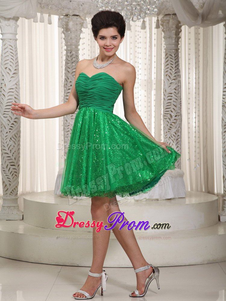 Sequins Ruched Green Mini Prom Dress for Girls in Derbyshire