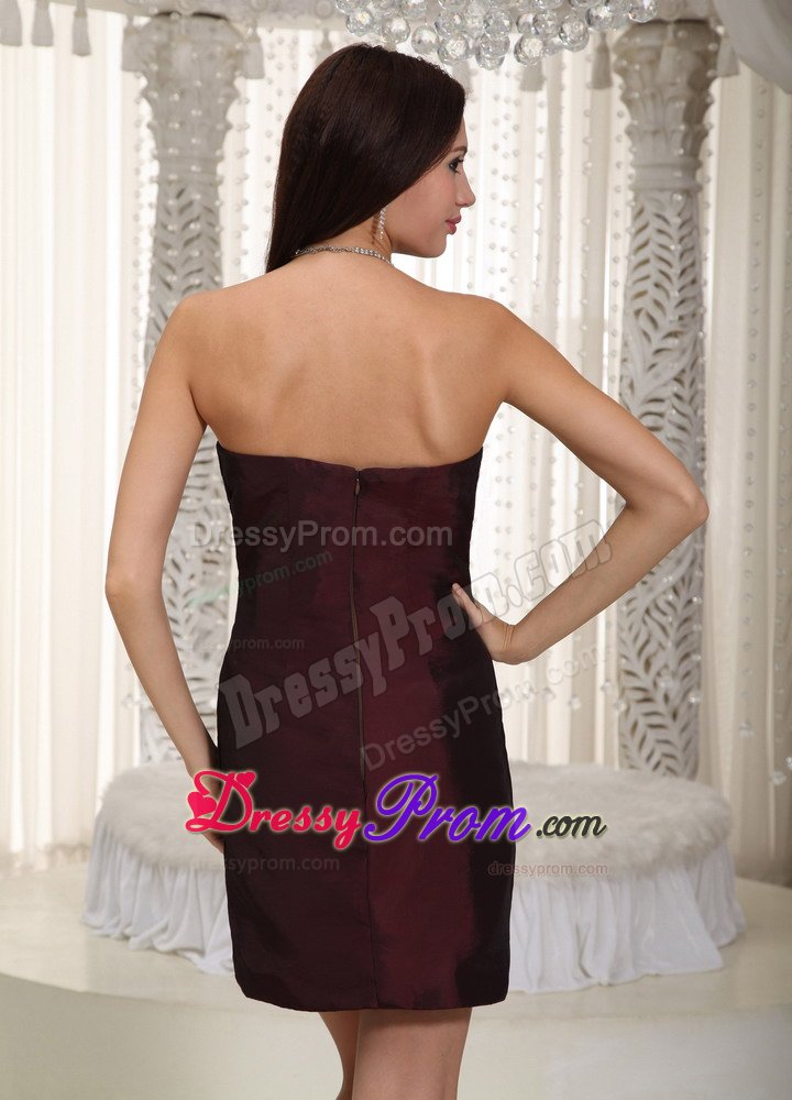 Mature Burgundy Column Strapless Beaded Prom Holiday Dress