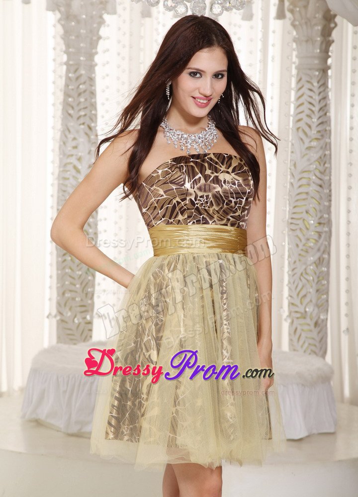 Cheap Champagne Leopard Print Knee-length Prom Dress for Girls