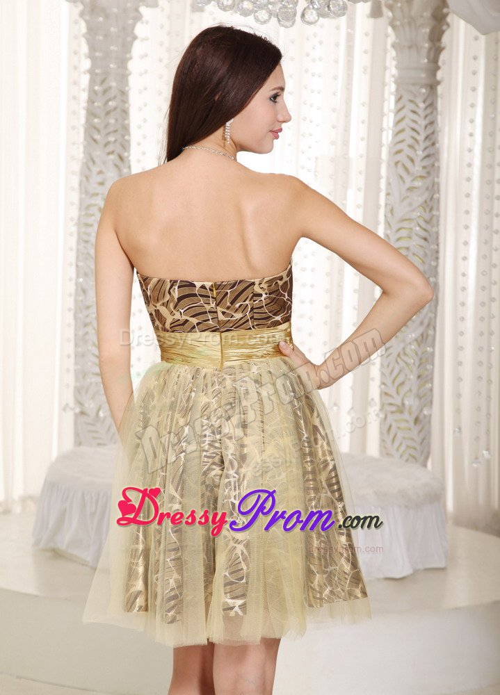 Cheap Champagne Leopard Print Knee-length Prom Dress for Girls