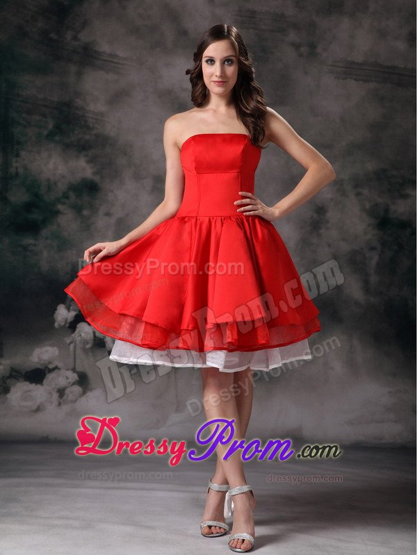 Strapless Red Short Senior Prom with Flounced Hem in Essex