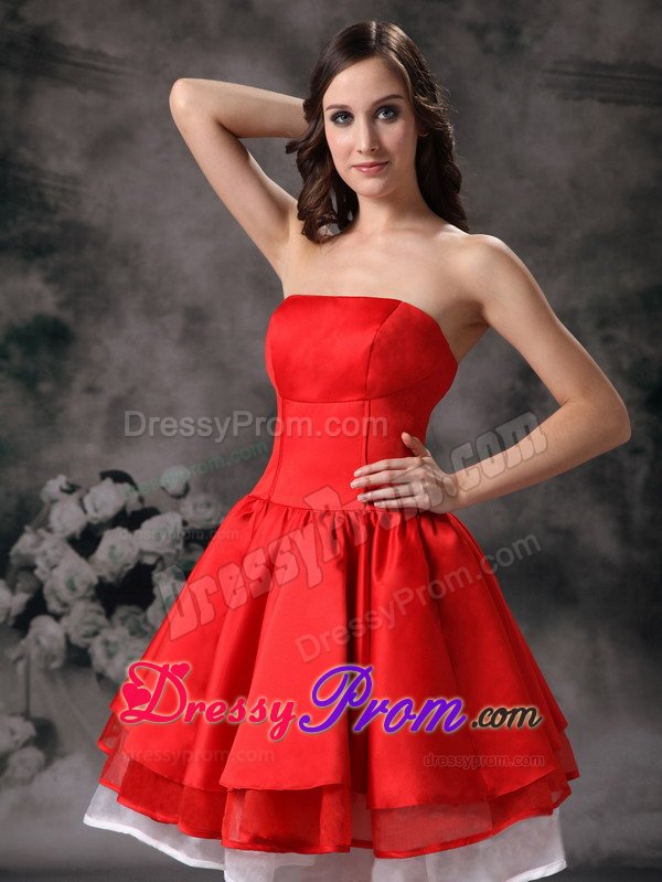 Strapless Red Short Senior Prom with Flounced Hem in Essex