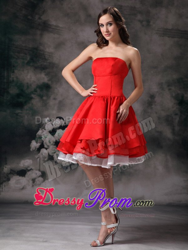 Strapless Red Short Senior Prom with Flounced Hem in Essex