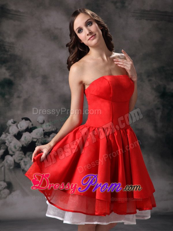 Strapless Red Short Senior Prom with Flounced Hem in Essex