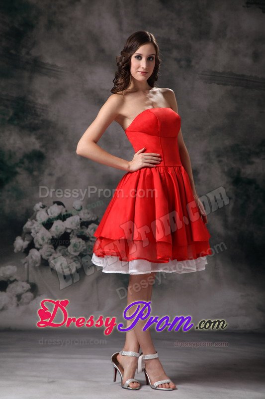 Strapless Red Short Senior Prom with Flounced Hem in Essex