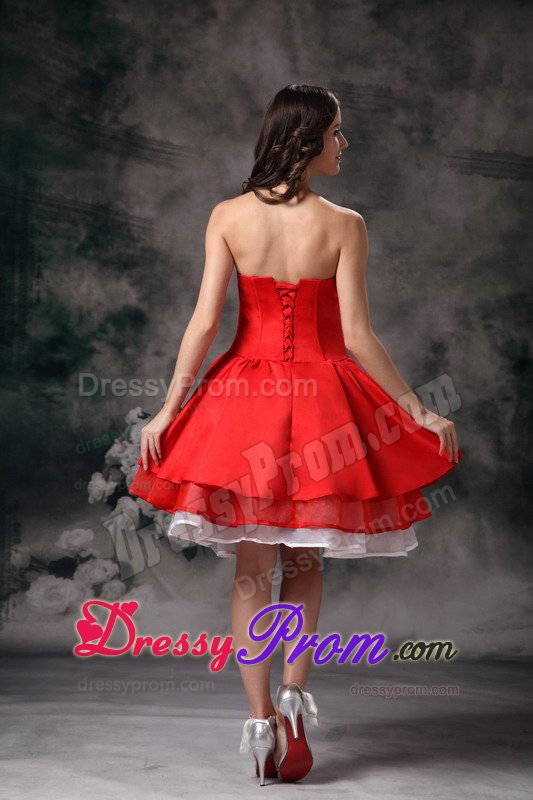 Strapless Red Short Senior Prom with Flounced Hem in Essex