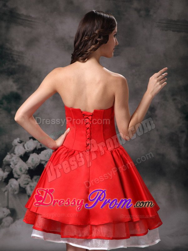 Strapless Red Short Senior Prom with Flounced Hem in Essex