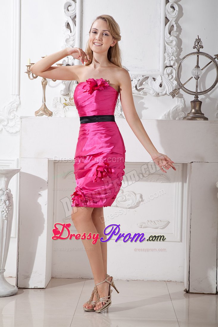 Hand Made Flowers Ruches Strapless Sash Short Prom Cocktail Dress