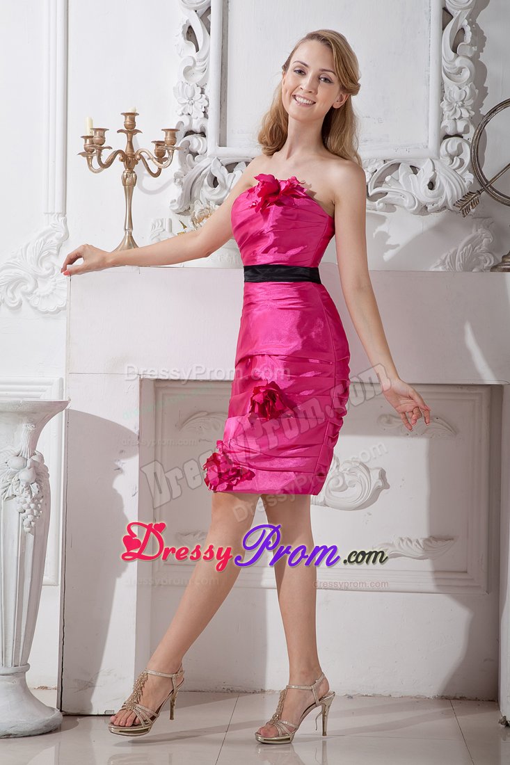 Hand Made Flowers Ruches Strapless Sash Short Prom Cocktail Dress