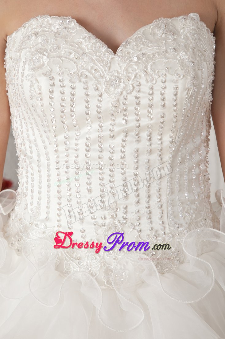Ruffled Sweetheart Beading Organza White Short Prom Gowns