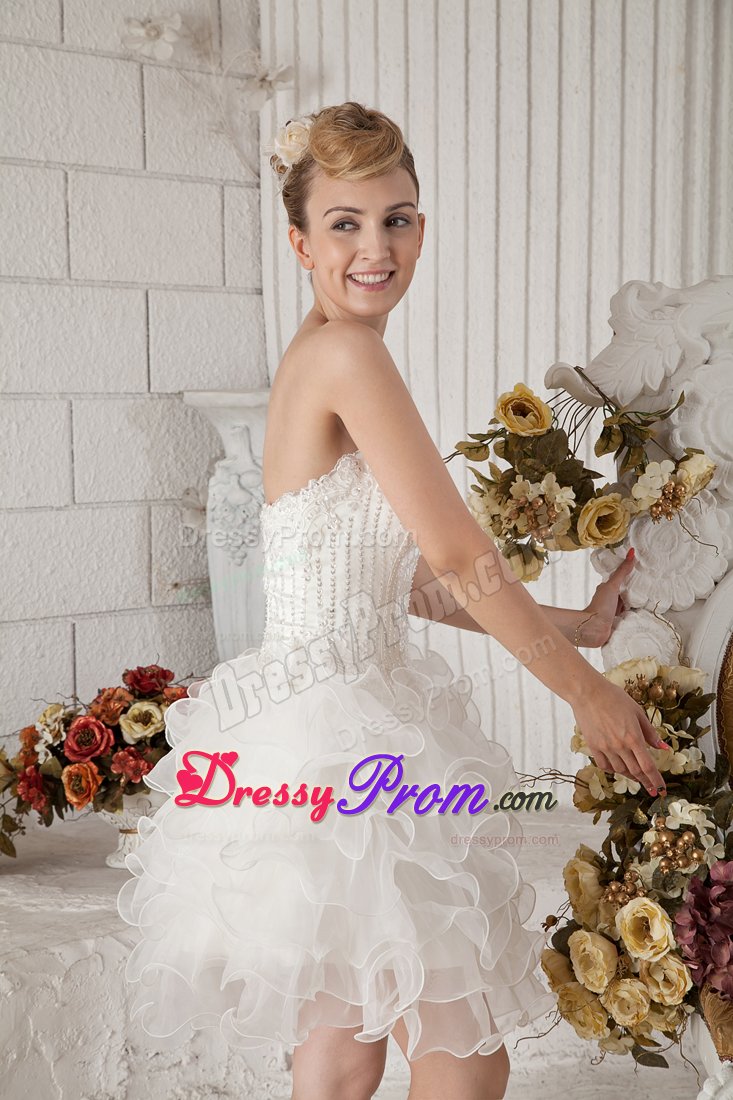 Ruffled Sweetheart Beading Organza White Short Prom Gowns