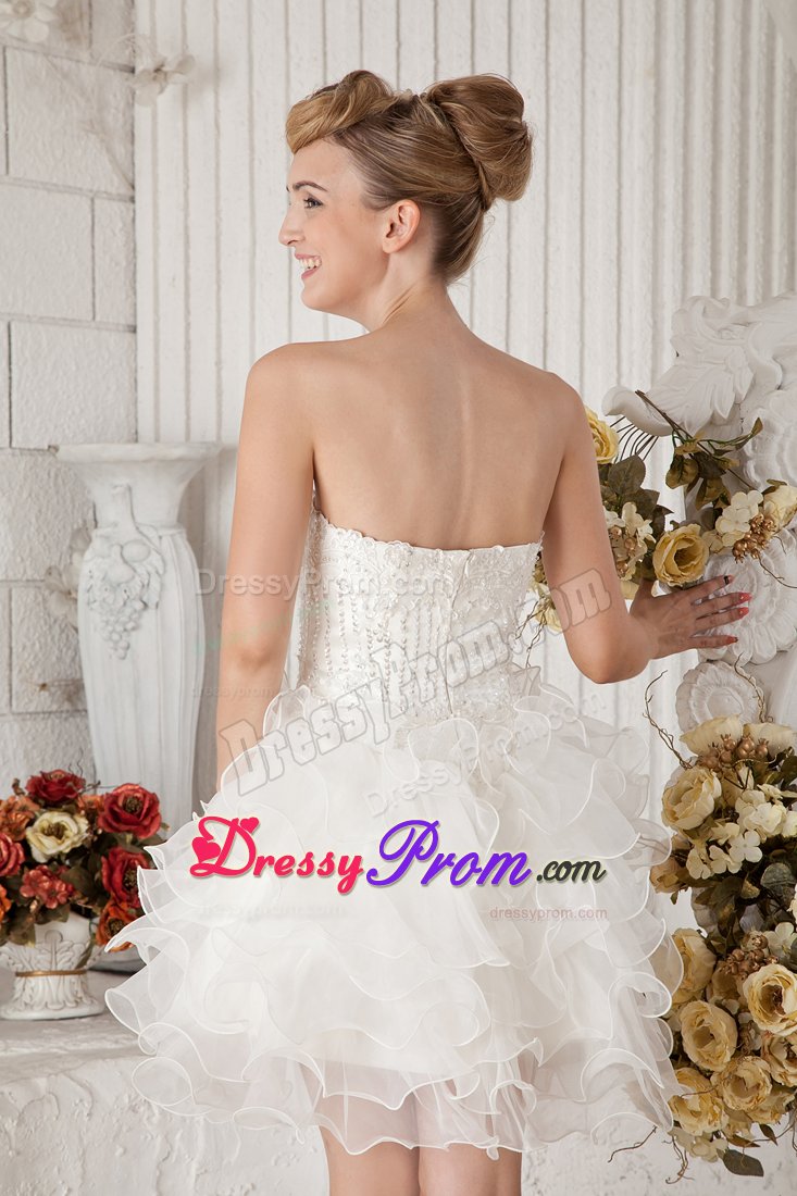 Ruffled Sweetheart Beading Organza White Short Prom Gowns