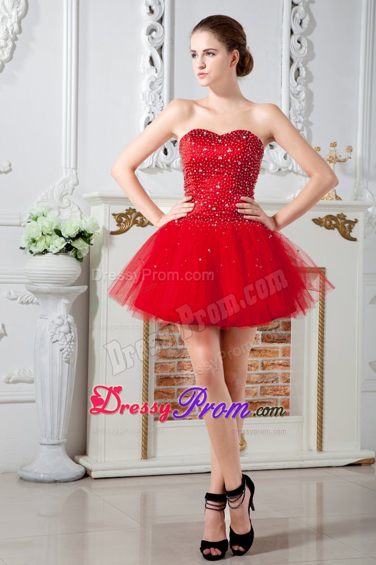 Pasadena CA Beaded Red Mini Length Organza Prom Evening Dresses