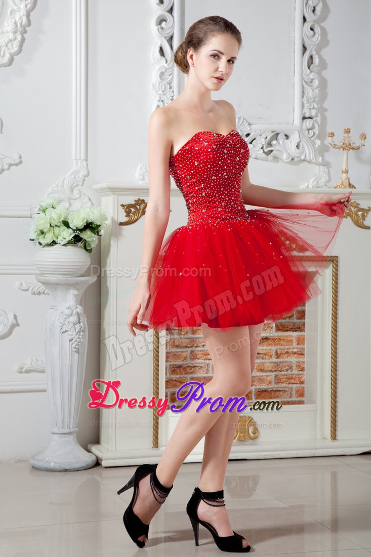 Pasadena CA Beaded Red Mini Length Organza Prom Evening Dresses