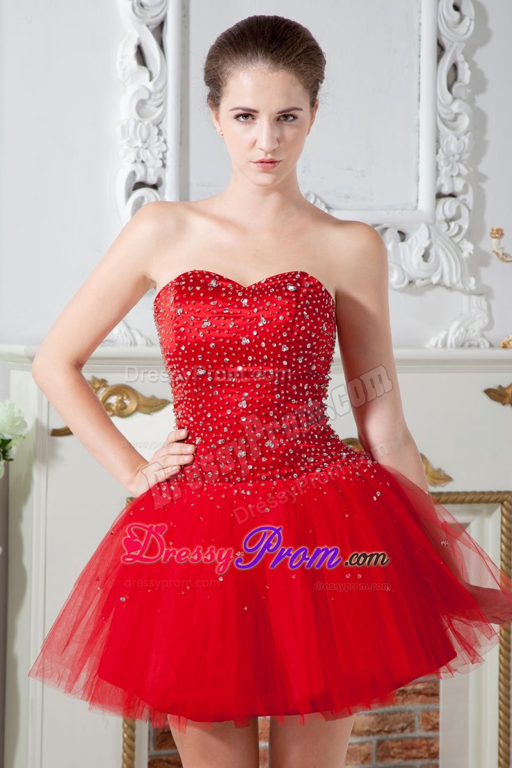Pasadena CA Beaded Red Mini Length Organza Prom Evening Dresses