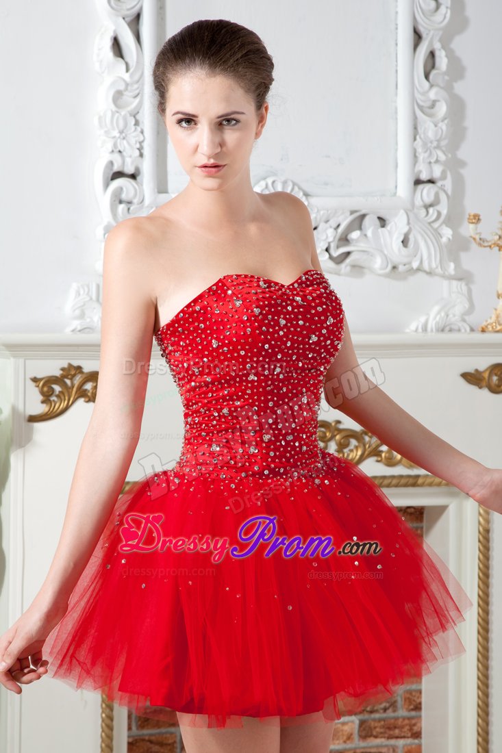 Pasadena CA Beaded Red Mini Length Organza Prom Evening Dresses