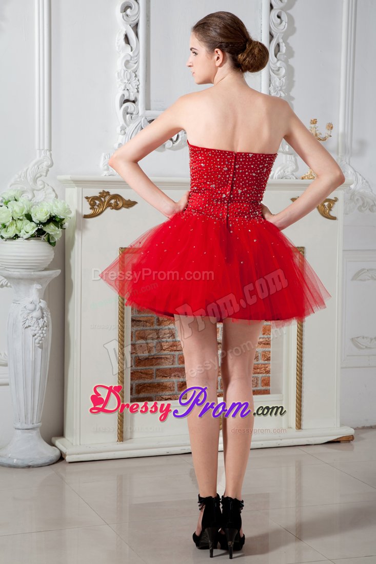 Pasadena CA Beaded Red Mini Length Organza Prom Evening Dresses
