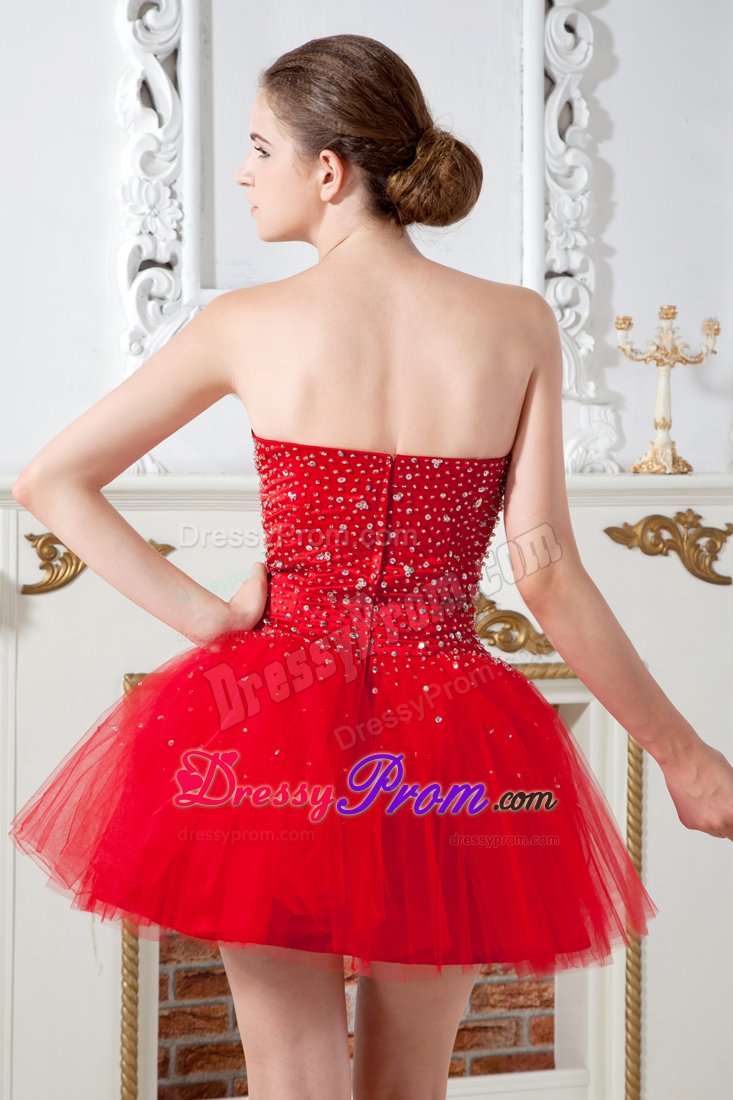 Pasadena CA Beaded Red Mini Length Organza Prom Evening Dresses