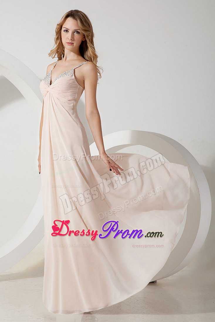 Pink v Neck Floor Length Prom Evening Dress with Beading 2014