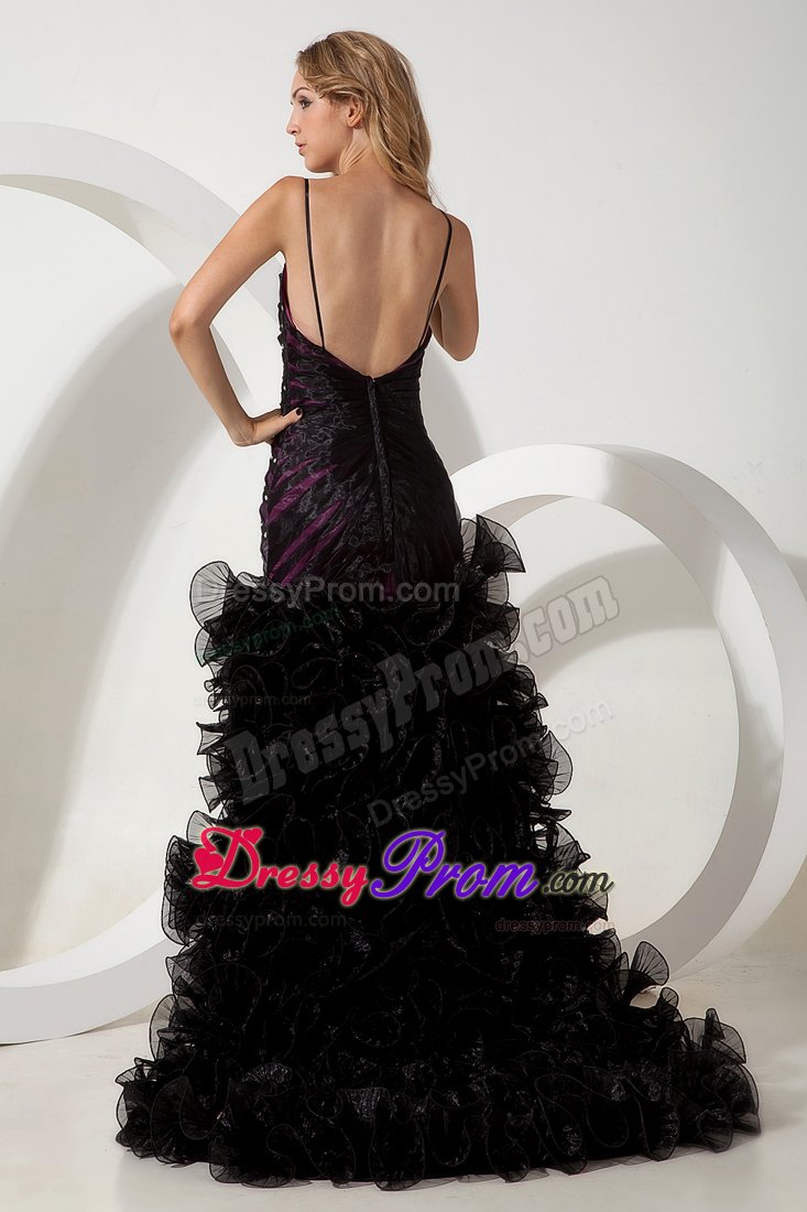 Spaghetti Straps High-low Black Beaded Prom Dress for Ladies