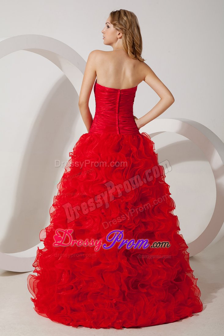 Exclusive High-low Ruffled Red Prom Dress with Rhinestones