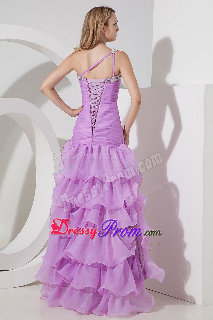 Lovely one Shoulder High-low Lavender Prom Dress with Ruffles