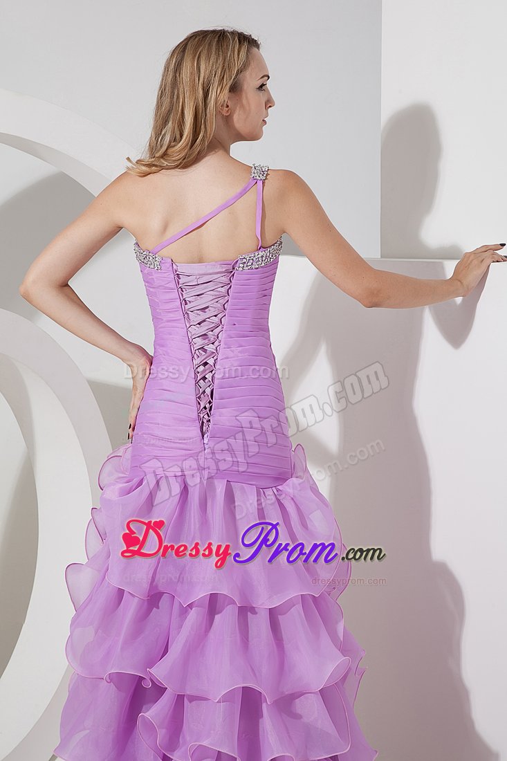 Lovely one Shoulder High-low Lavender Prom Dress with Ruffles
