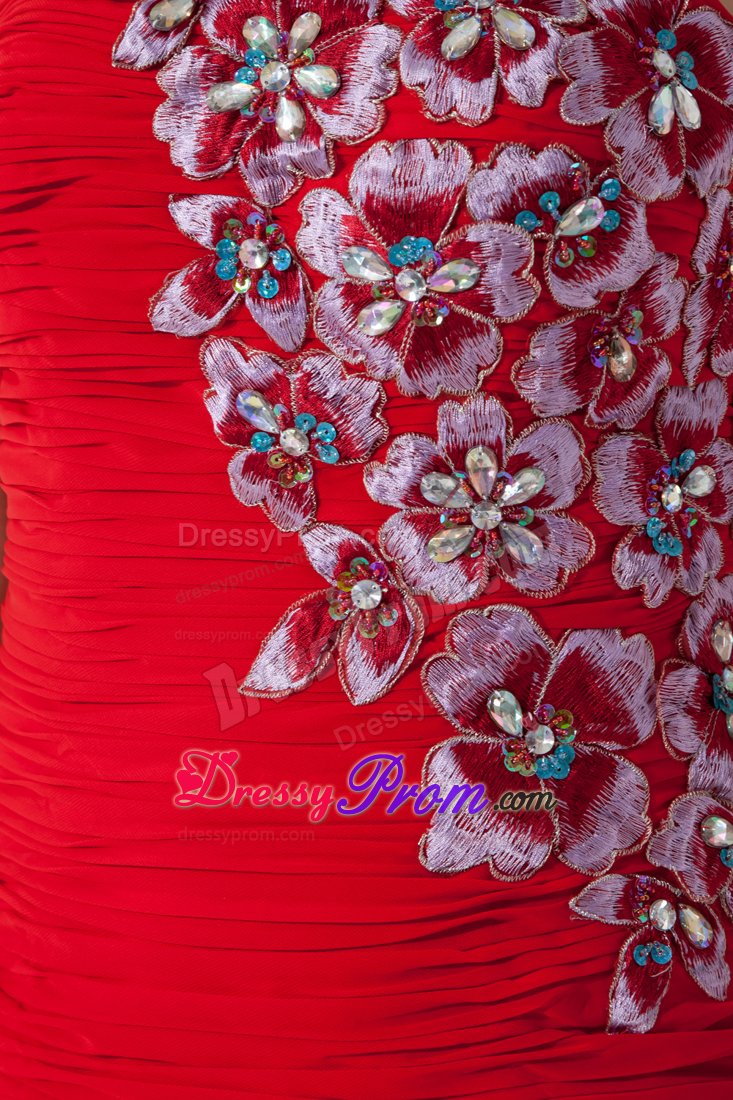 Cheap Red Ruched Appliqued Short Prom Graduation Dress