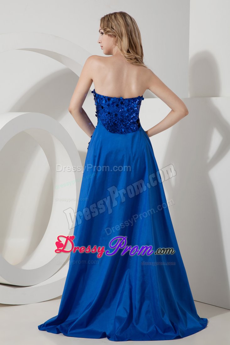 2013 Most Popular Blue Sequins Watteau Train Dress for Prom