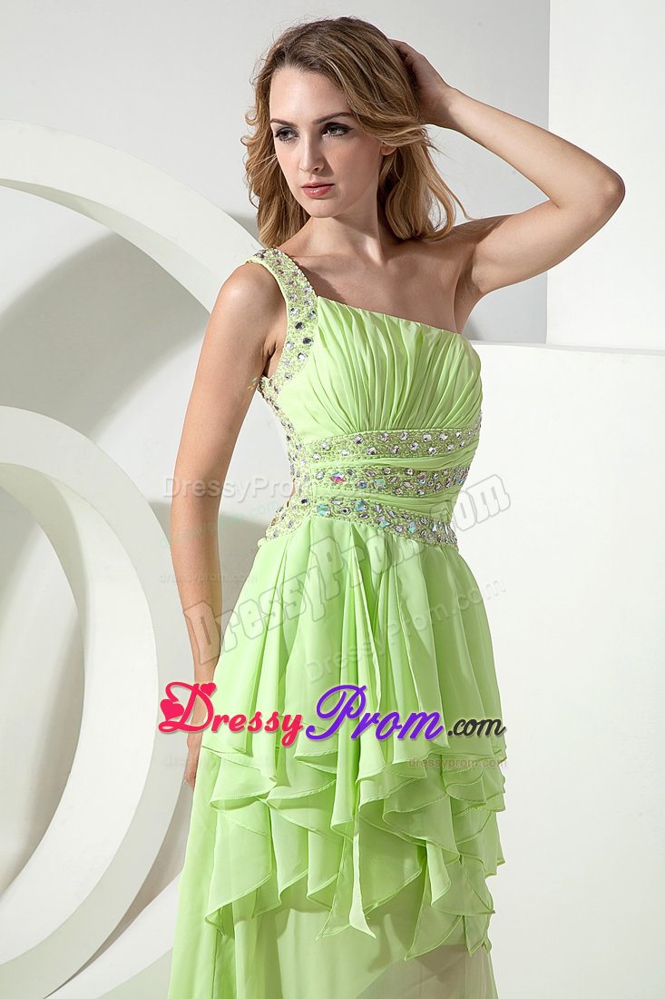 Special High-low Ruffled Yellow Green Prom Dress one Shoulder