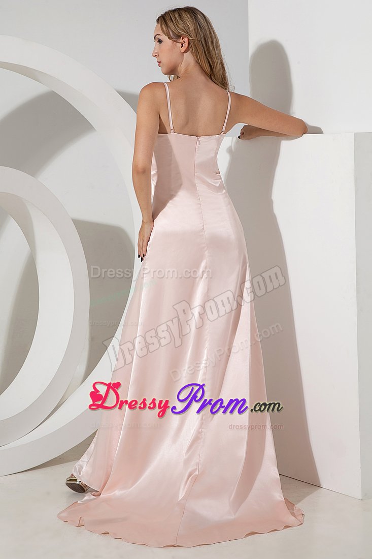 Newest Brush Train Baby Pink Rhinestones Slitted Prom Dress