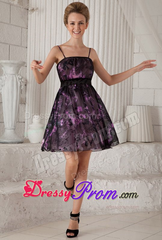 High Quality Spaghetti Straps Short Printing Ladies Prom Dress