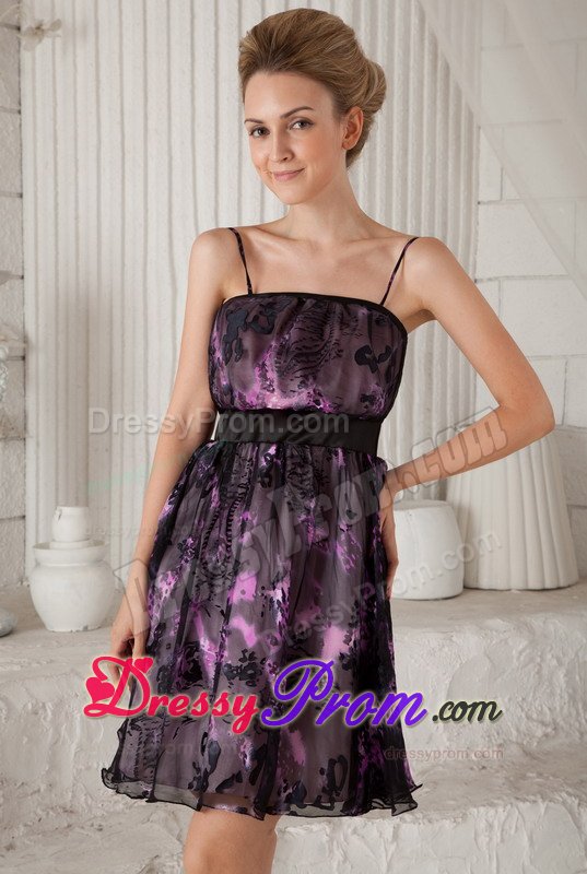 High Quality Spaghetti Straps Short Printing Ladies Prom Dress
