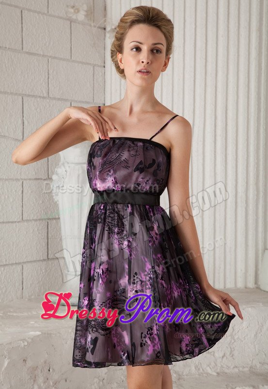 High Quality Spaghetti Straps Short Printing Ladies Prom Dress