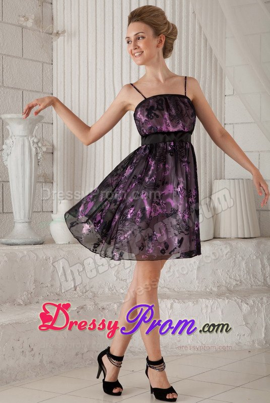 High Quality Spaghetti Straps Short Printing Ladies Prom Dress