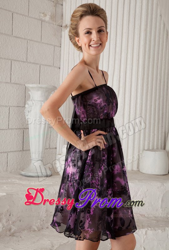 High Quality Spaghetti Straps Short Printing Ladies Prom Dress